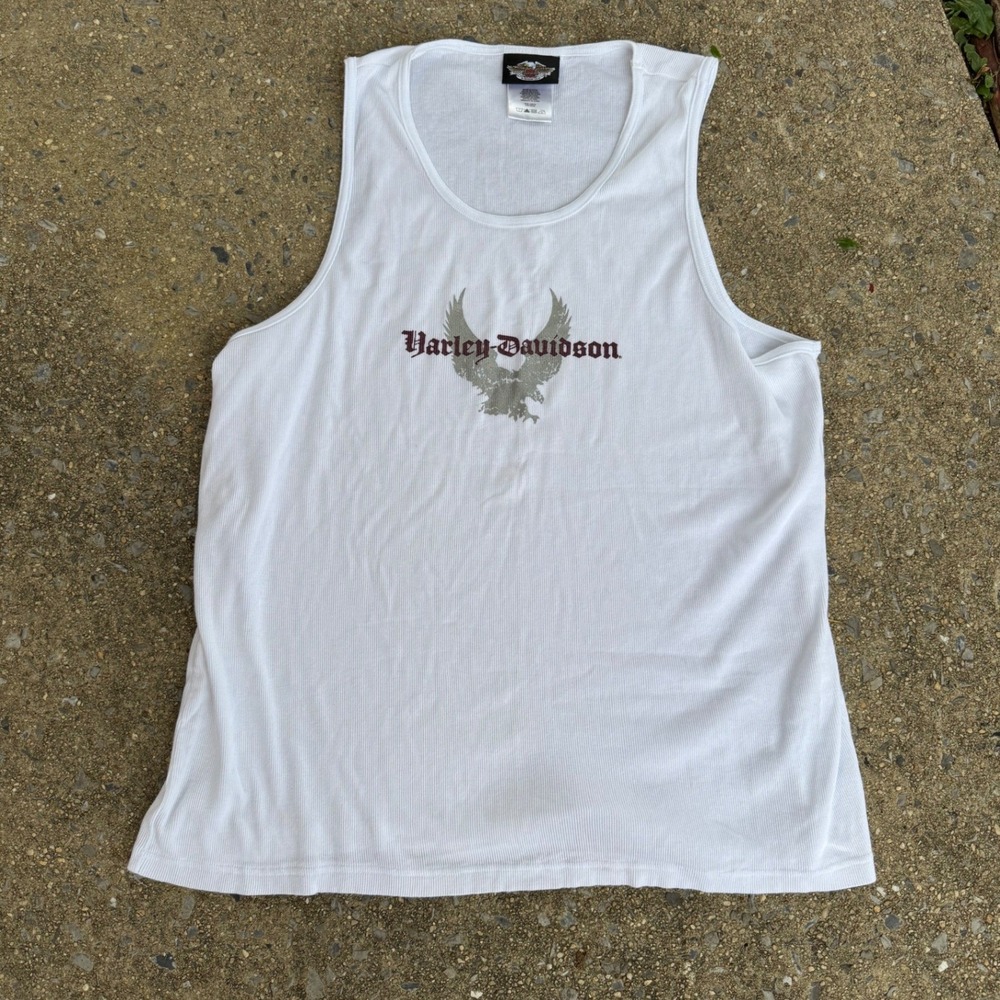 Harley Davidson White Ribbed Tank Top Eagle Graphic Logo XXL Mens Sleeveless Tee